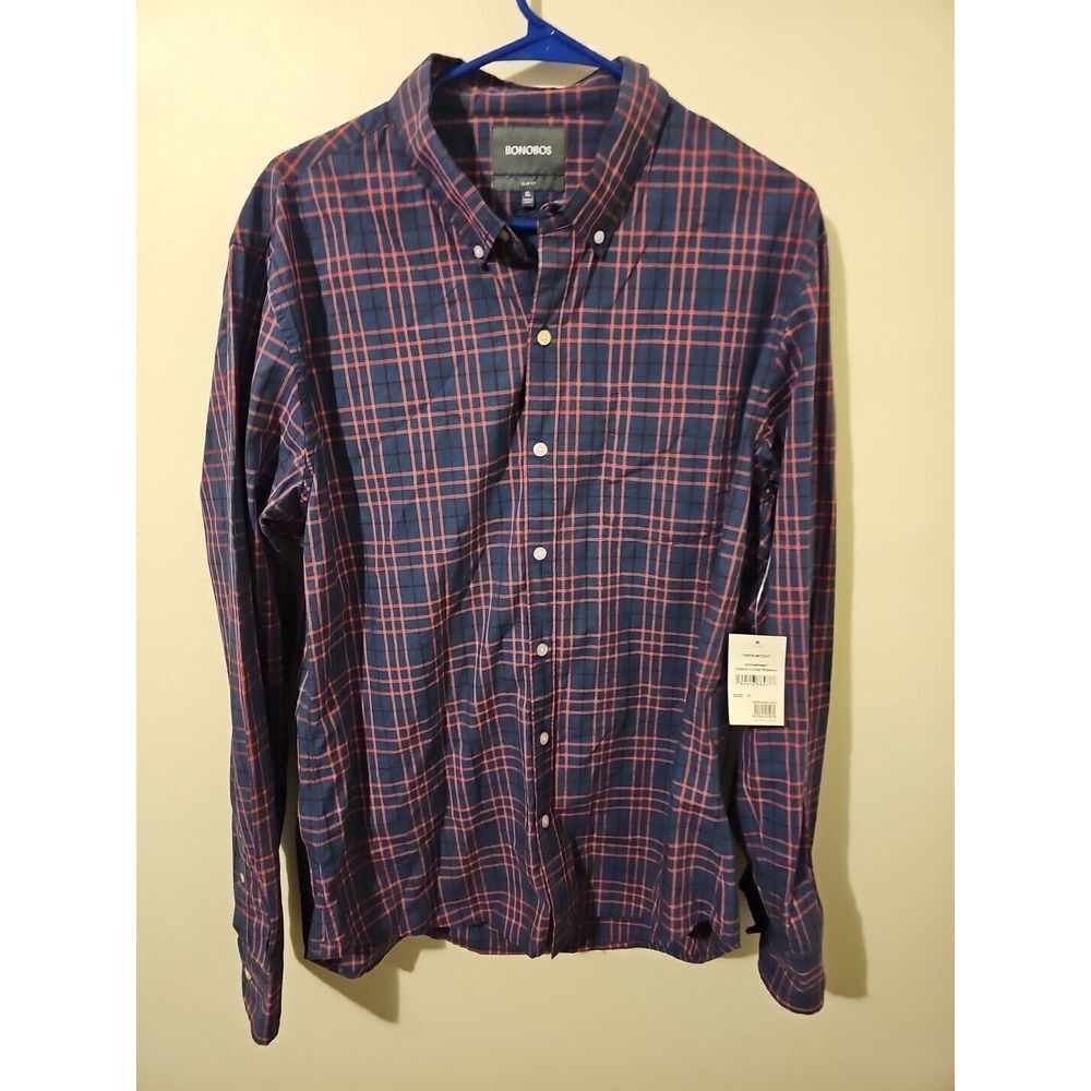 New Bonobos Shirt Mens XL Button Down Arrowhead Check-coral Ribbon